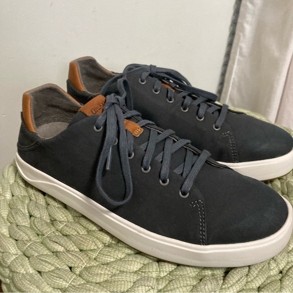 Olukai Lae 'Ahi Li Men Charcoal Gray Lace Up Slip On Sneakers - Picture 3 of 10